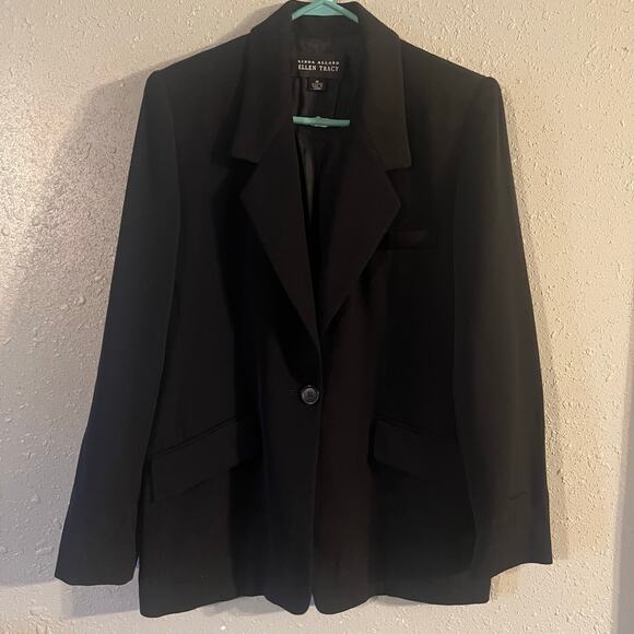 Vintage Linda Allard Ellen Tracy Women's Blazer Black Sz 10 100% Wool Office - Picture 4 of 11